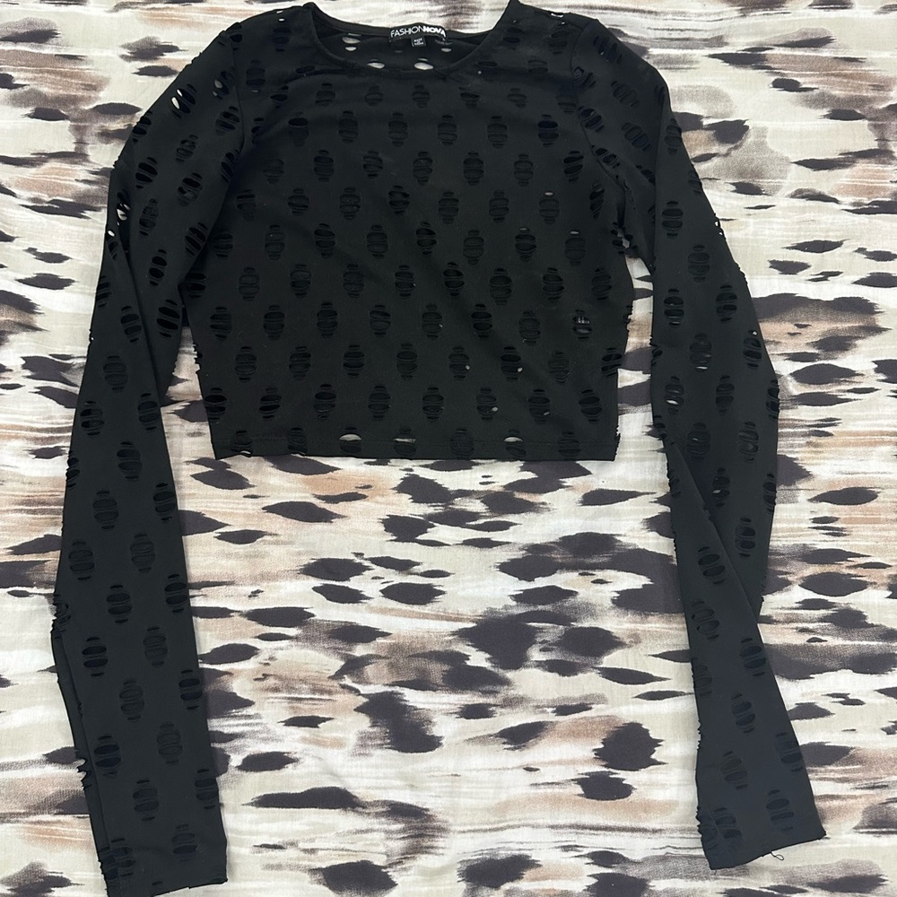 Fashion Nova Distressed Black Crop Top & Leggings